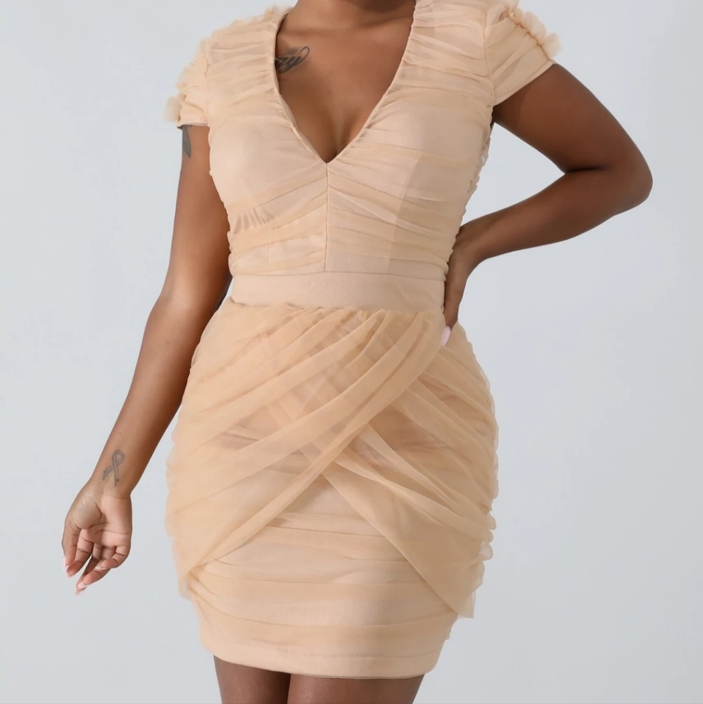 Nude Tulle Bodycon Dress